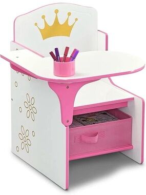 Kids Pink and White Princess Activity Desk with Storage - Brand